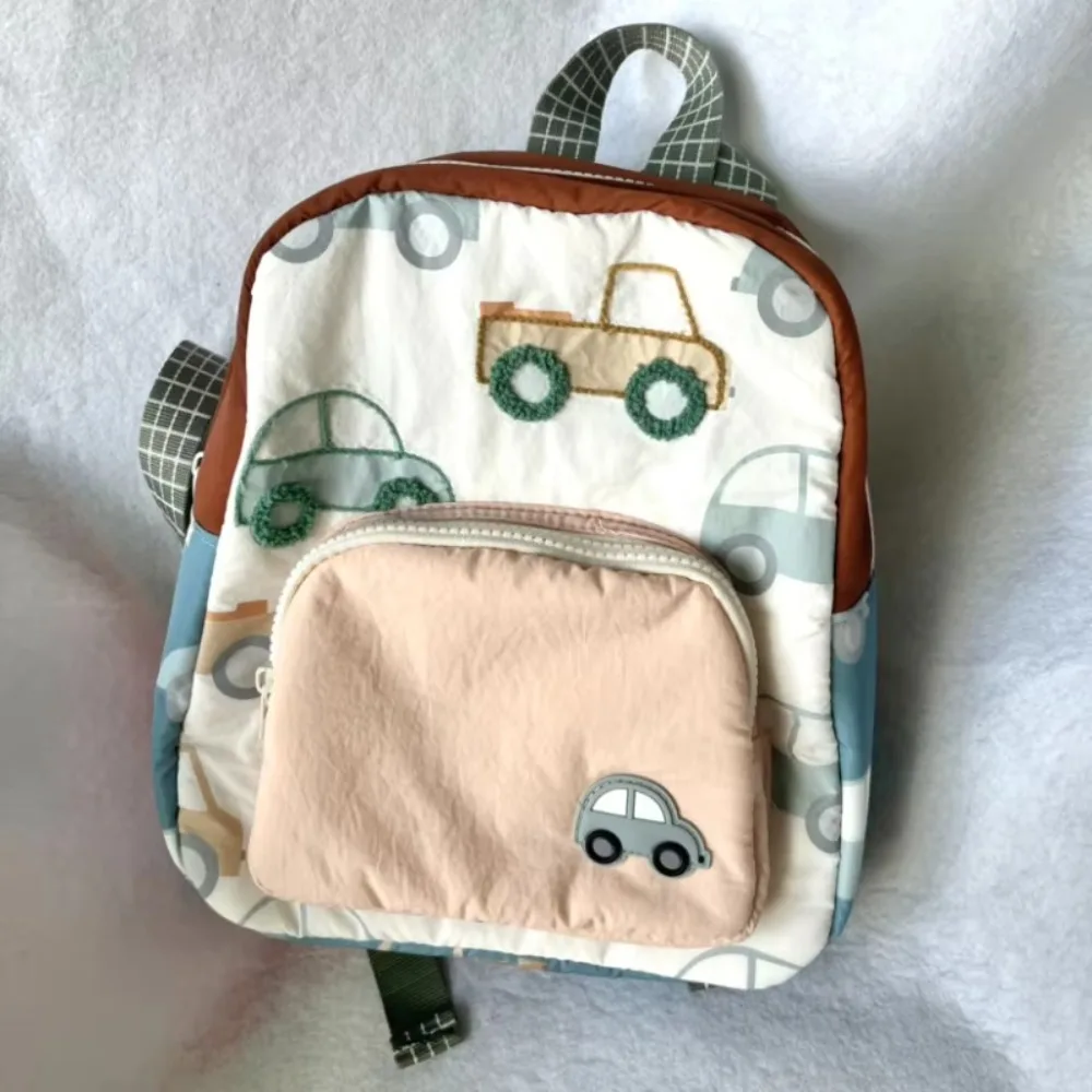 Cartoon Car Embroidery Children's School Backpack Kindergarten Multifunctional Students Schoolbag Lightweight Backpack