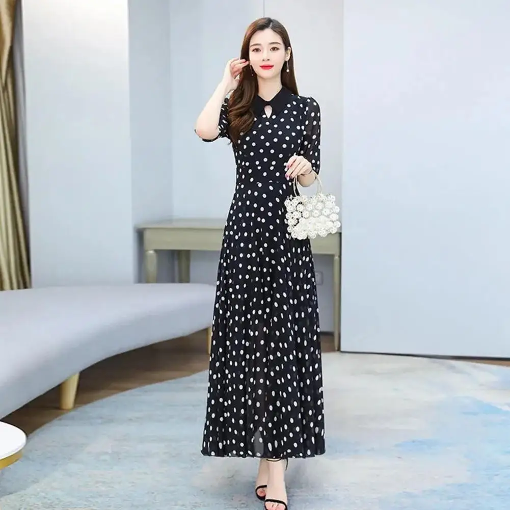 Mulheres Verão Vestido Contraste Cor Dot Imprimir Meia Manga Solta Dress-up Camadas Duplas See-through Lady Dress Roupas Femininas