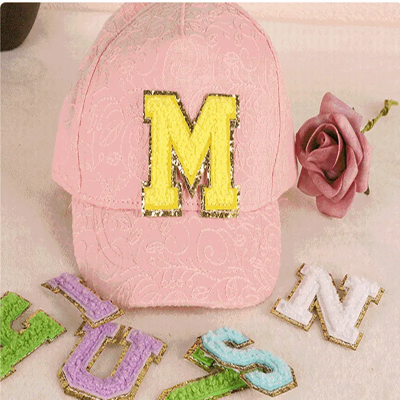 1set A-Z letter patches embroidered label towel with gold edge and English letter patch Self-adhesive patches