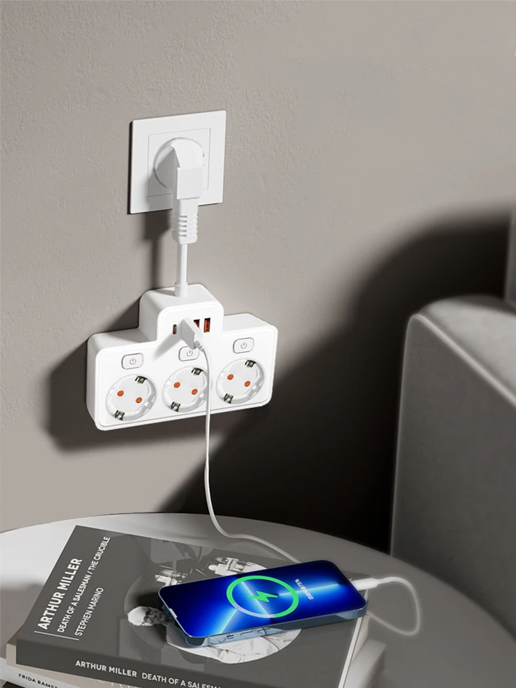 EU AC Stecker Power Streifen Wand Montiert Unabhängige Schalter Multitap Buchse Netzwerk Filter Mit USB Lade Netzwerk Filter Adapter