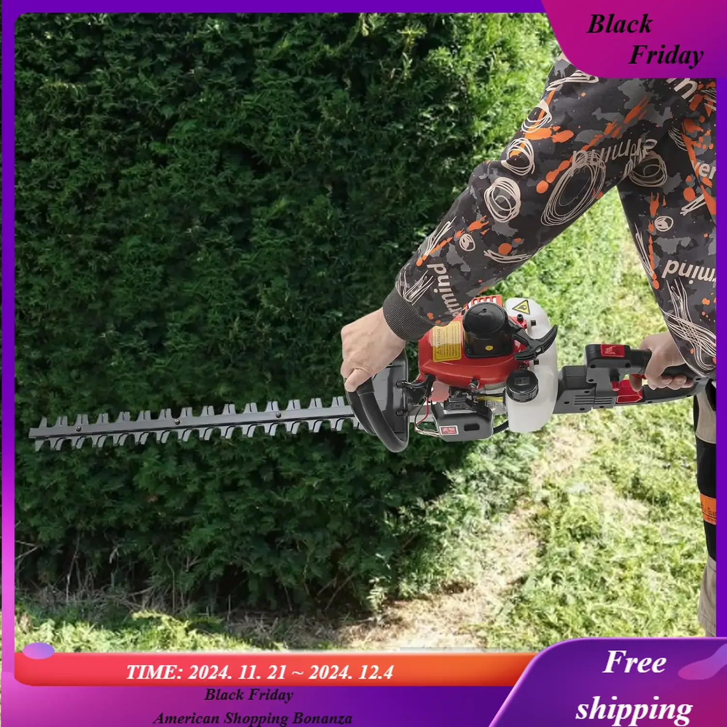 Gas Hedge Trimmer, 22.5cc 2 Stroke Gas Powered Dual Sided Hedge Trimmer 25.59-Inch Hedge Trimmer Kit Garden Tool to Trim Shrubs,