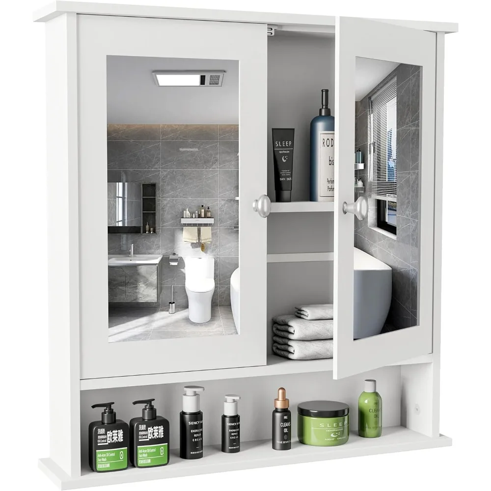 

Modern Bathroom Wall Cabinet with Mirror & Adjustable Shelf - Wall Mounted Utility Medicine Cabinet for Kitchen, Living Room Lau