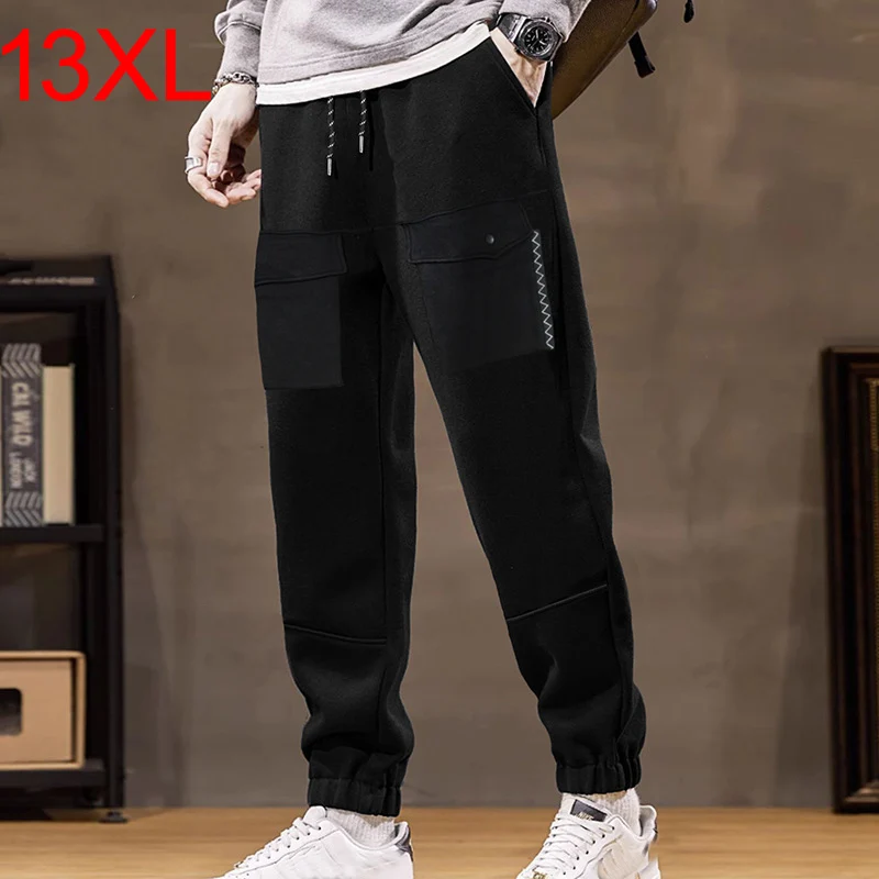 13XL 12XL Cotton men pants extra autumn winter chubby straight tube loose sports leisure striped plush long tidal 11xl 190kg