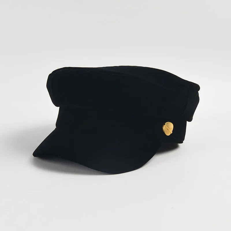 

USPOP New Arrival Vintage Solid Color Newsboy Cap for Women Stylish Black Velvet Octagonal Hat Flat Top Visor Caps