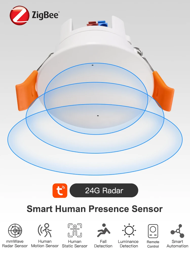 Tuya ZigBee 24G MmWave Radar Menschlicher Anwesenheitssensor Helligkeits-/Entfernung Kleine Bewegungserkennung Präziser Deckenmontagesensor