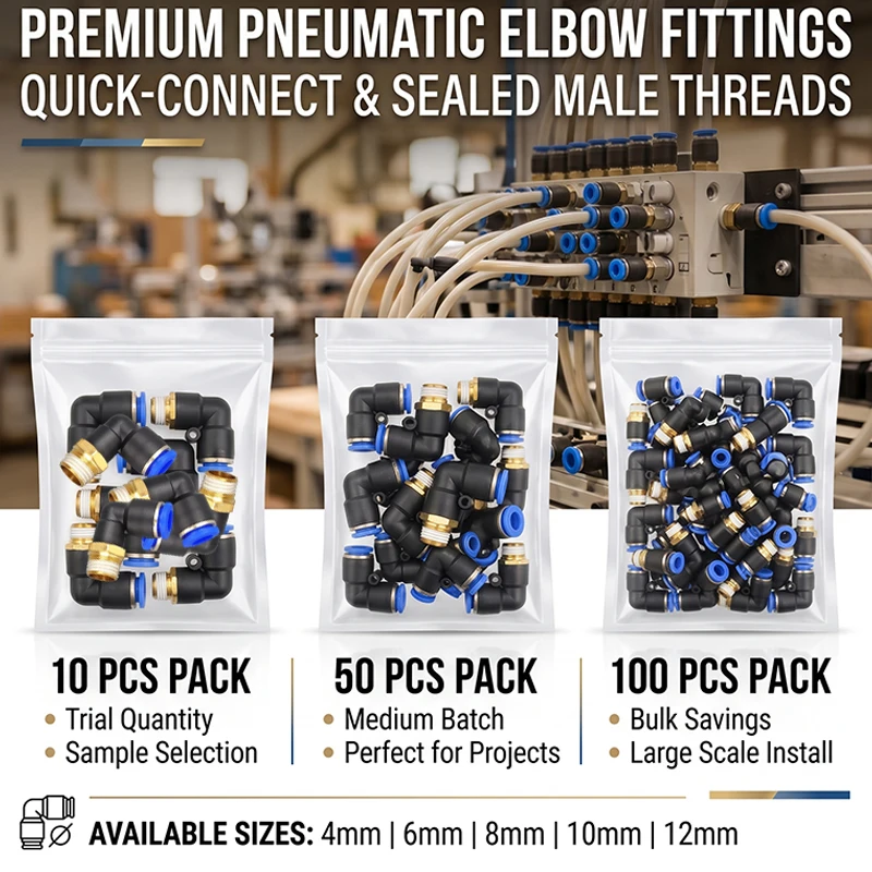 

10/50/100PCS Pneumatic Air Connector PL 4mm 6 8 10 12mm Thread 1/8 1/4" 3/8" 1/2" Trachea Elbow Air Fittings Hose Quick Conector