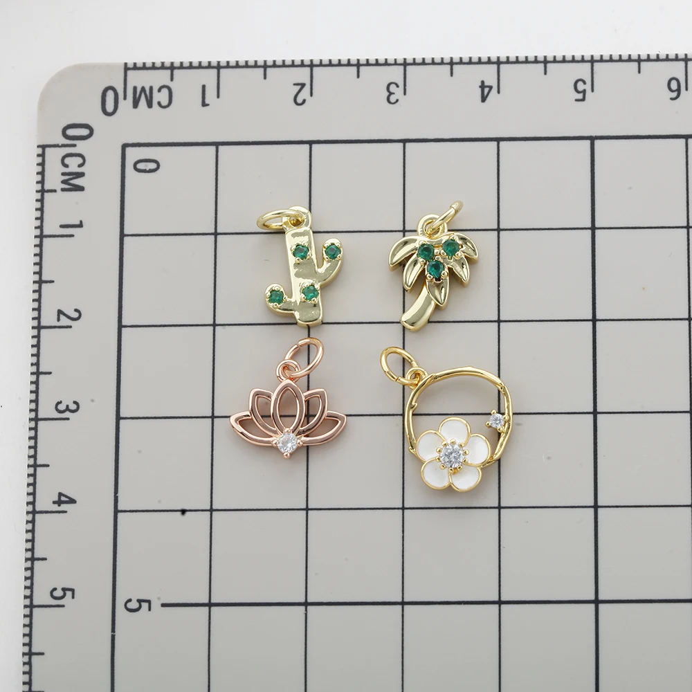 3Pcs/lot Cute Flower Charms For Jewelry Making Supplies Gold Color Zircon Diy Earrings Bracelet Necklace Keychain Wholesale