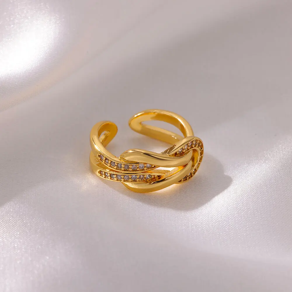 Fashion Zircon Infinity Symbol Rings For Women Gold Color Stainless Steel Adjustable Geometric Ring Wedding Jewelry Gift Femme