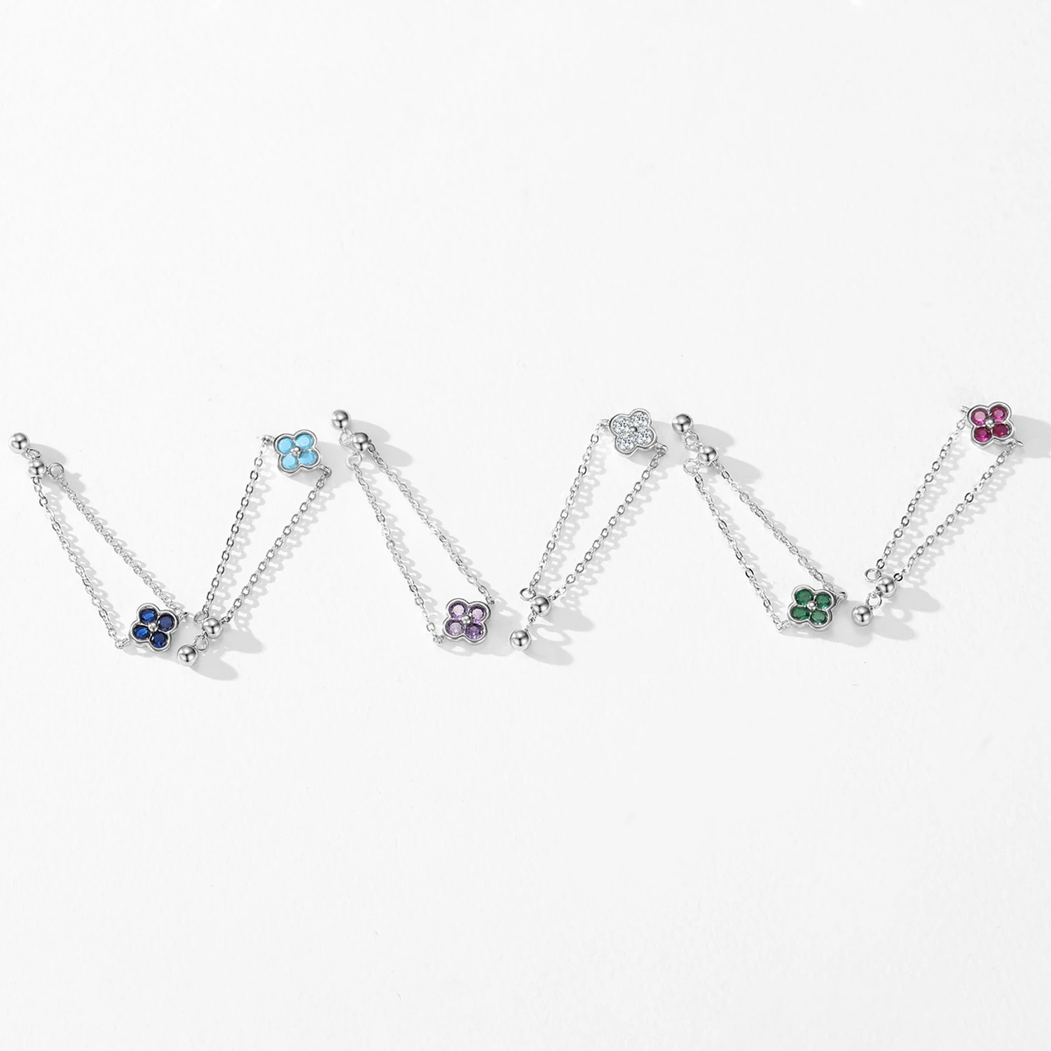 Ailmay 925 فضة محظوظ أربع أوراق البرسيم قابل للتعديل سلسلة خواتم للنساء الحلو قوس قزح اللون الزركون مجوهرات الأزياء #5