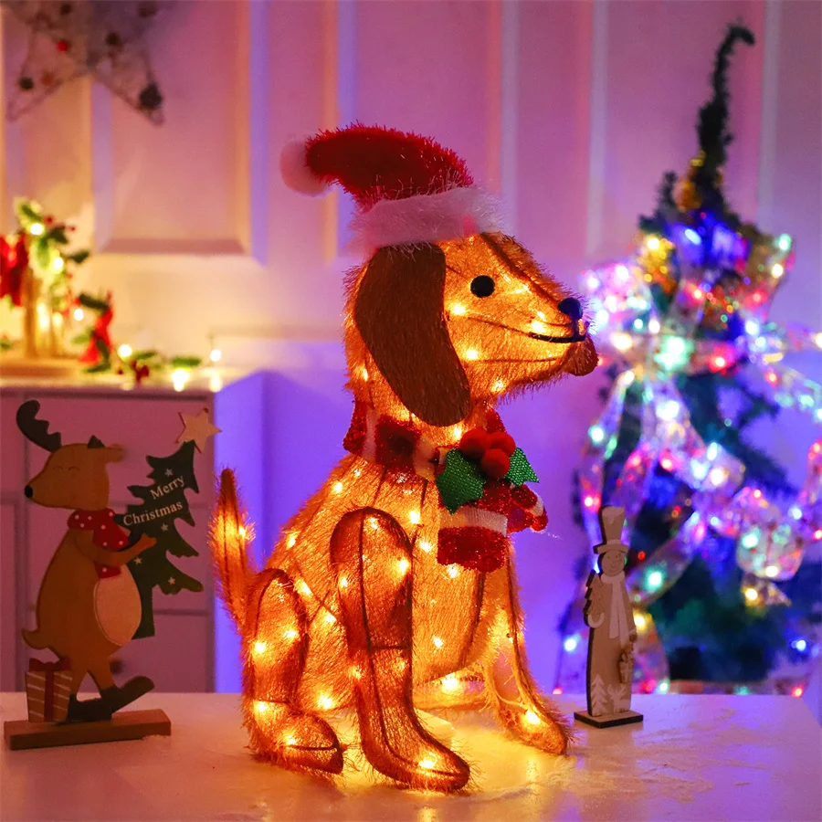 Thrisdar Christmas Lighted Dachshund Wiener Dog Christmas Tinsel Wiener Dog Christmas Holiday Cat Owl Christmas Eve Night Decor