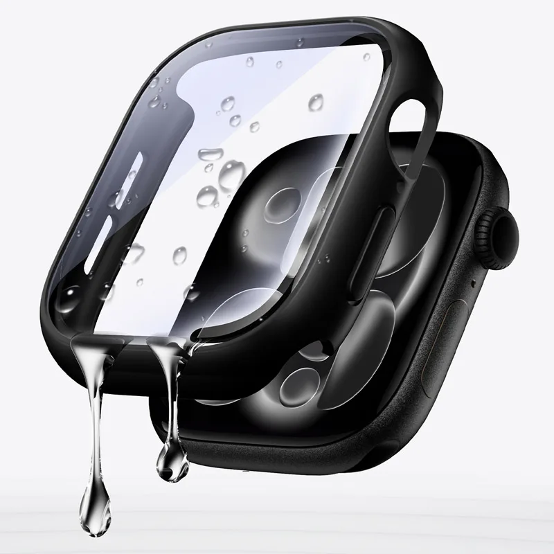 Gehärtetes Glas + Abdeckung für Apple Watch Gehäuse 46 mm 42 mm 45 mm 41 mm 44 mm 40 Displayschutzfolie Apple Watch Zubehör 11 10 9 6 SE 7 8