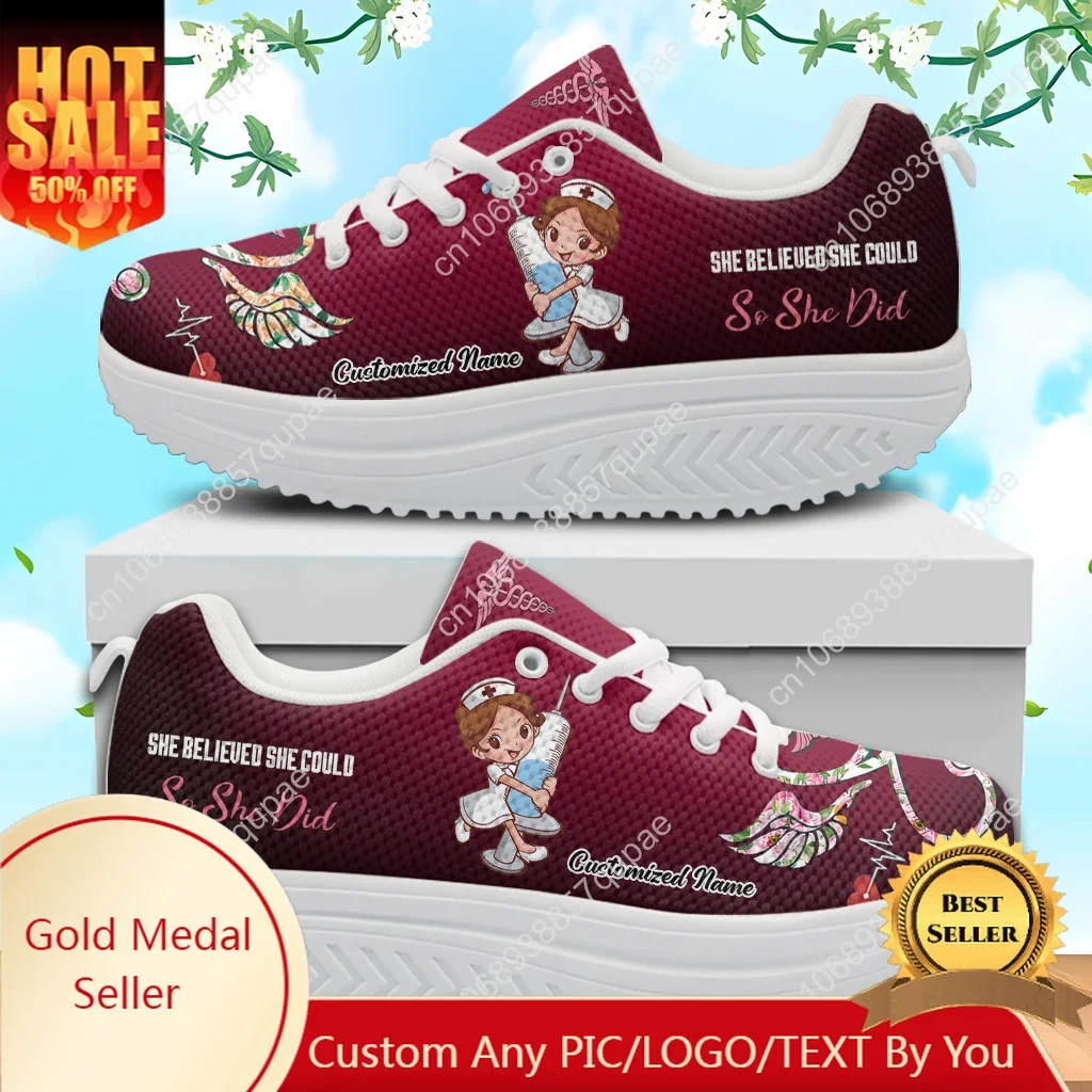 

Nurse Girls EMT Paramedic Pattern Women's Fashion Casual Rocking Shoes Lace-up High Quality Height-increasing Shoes Custom Shoes