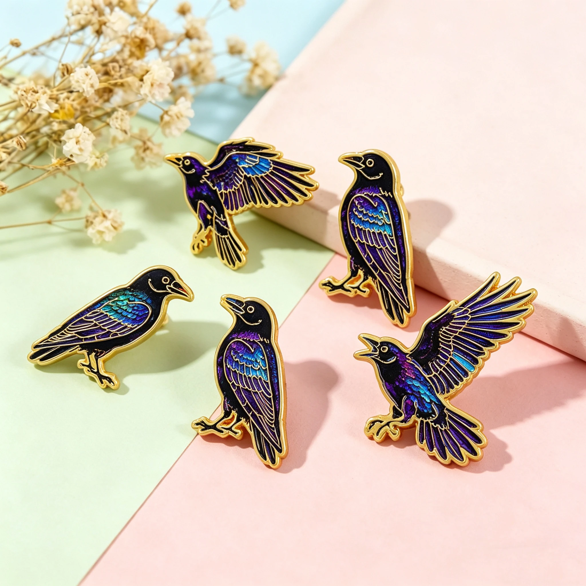 5pcs/Set Black Crow Enamel Pin Punk Brooches for Women Lapel Pins Badges on Backpack Clothing Accessories Fashion Jewelry Gifts