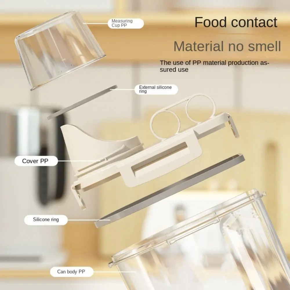 with Measuring Cup Plastic Storage Jar Spout Organizer Kitchen Storage Tool Moisture-proof Sealed Jar Transparent