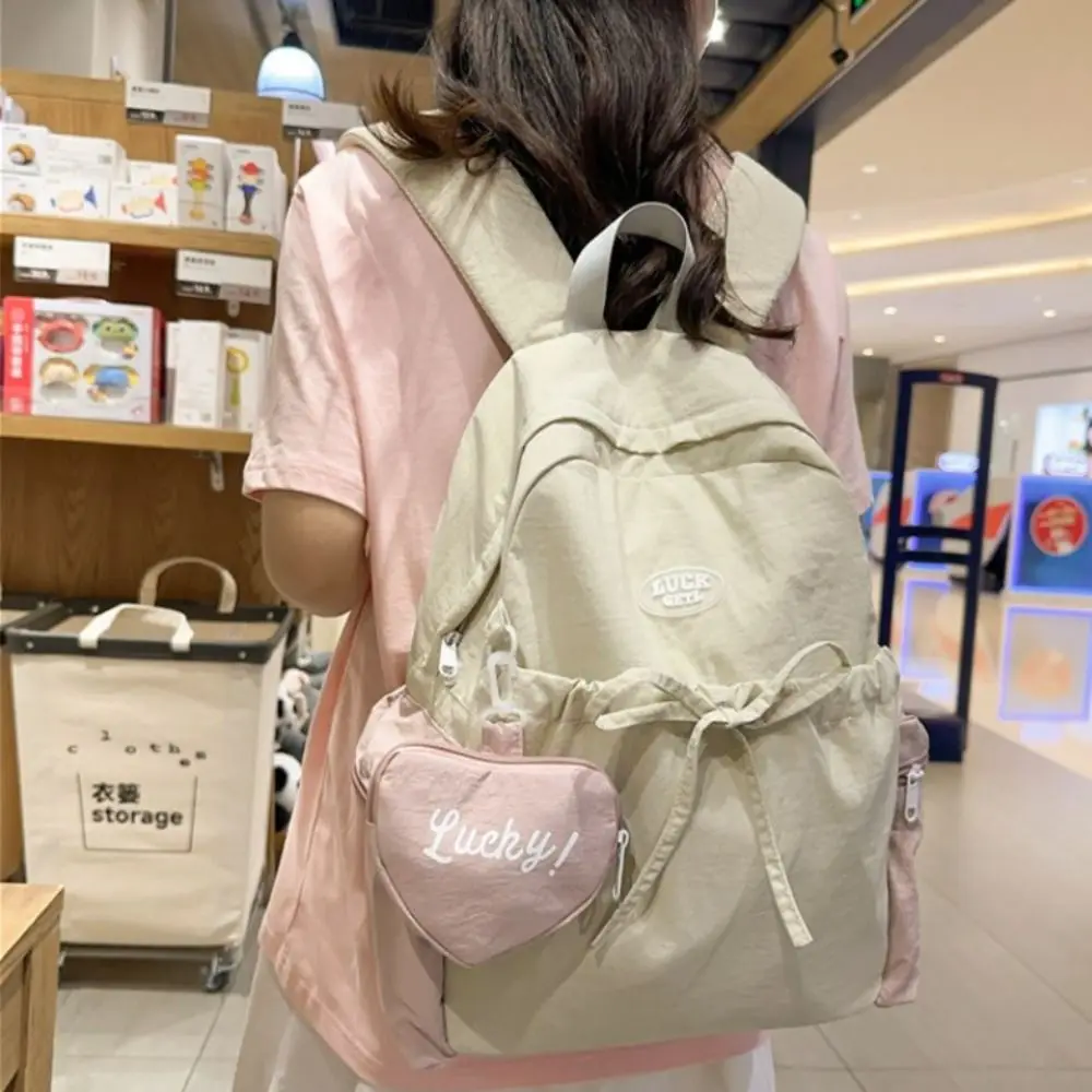 Mochila con cinturón de lazo coreano informal, bolso de mano dulce, mochila de nailon con lazo, Bolsa Escolar de gran capacidad, bolsa de hombro, bolsa de viaje