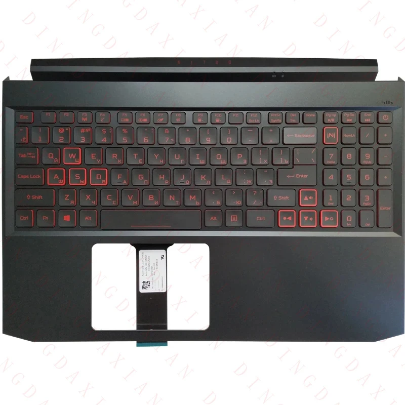 F+ NEW Russian/US Laptop Keyboard with Red Backlight Palmrest Upper For Acer Nitro AN515-44 AN515-55