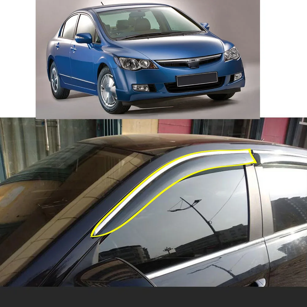 

Car Body Sticker Plastic Window Glass Wind Visor Rain/Sun Guard Vent For Honda Civic Sedan 8th 2006 2007 2008 2009 2010 2011