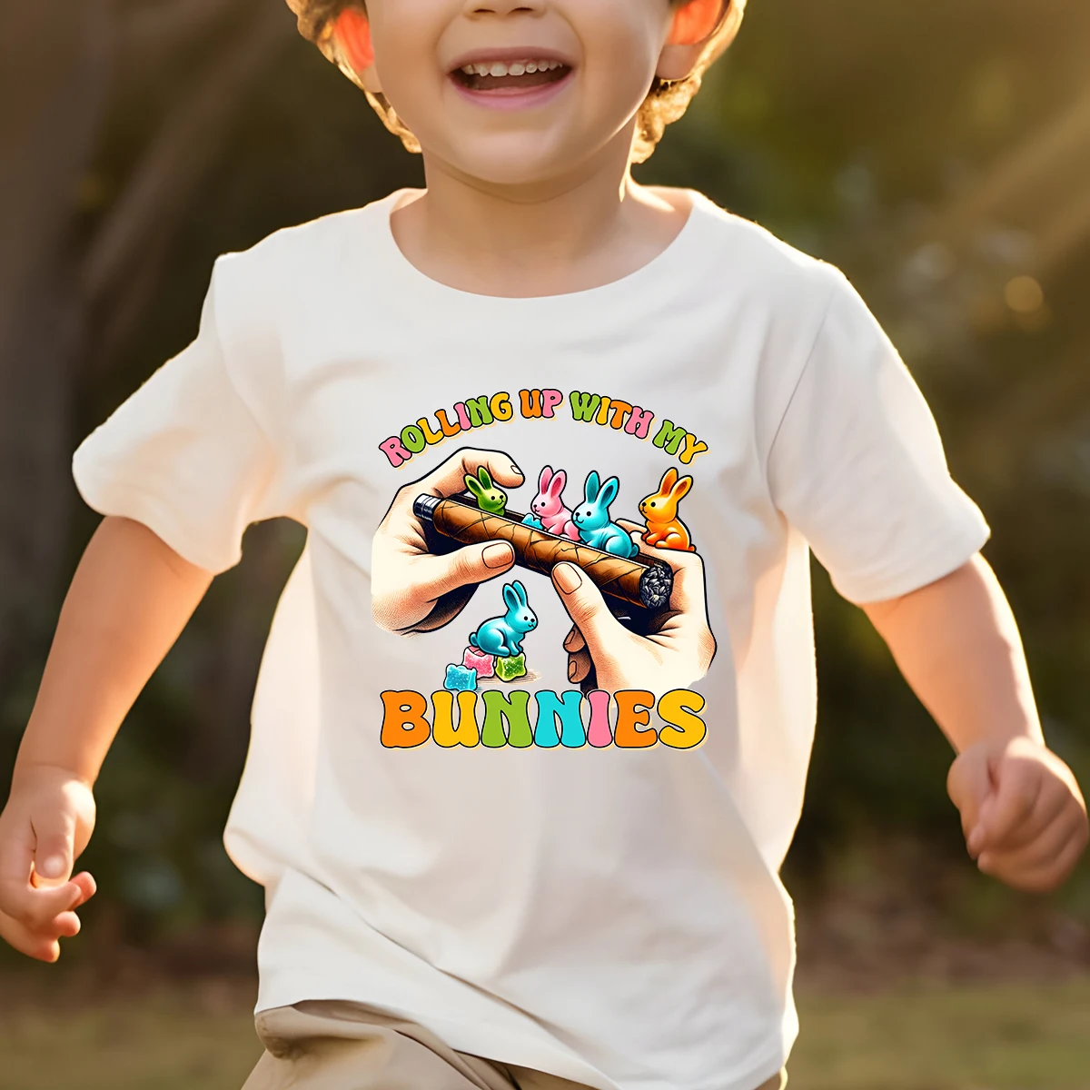 

Pure Cotton T-shirt Groovy Easter Print Outside Children Clothe Boy/Girl Gift Soft T-shirt Outdoor O-neck Short Sleeve