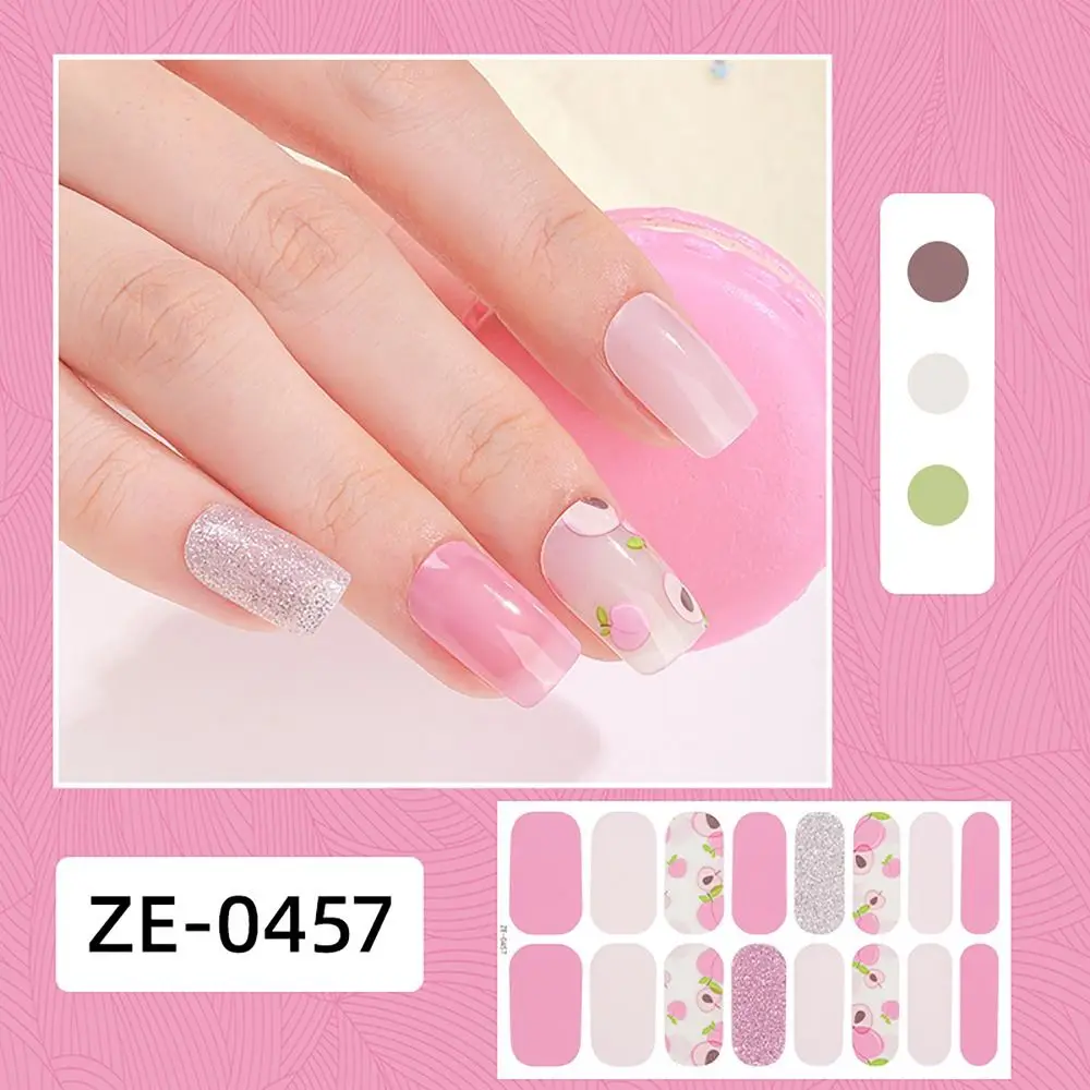 4sets 16 Strips Semi Cured Gel Nail Stickers Gradient Colors French Nail Art Glittering Nail Art Stickers