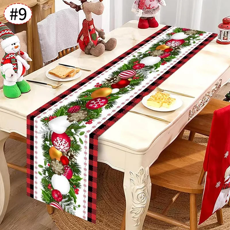 

Christmas Table Runner with Cute Santa and Gingerbread Man, Cartoon Xmas Table Cover for Home Dining Kitchen Decor