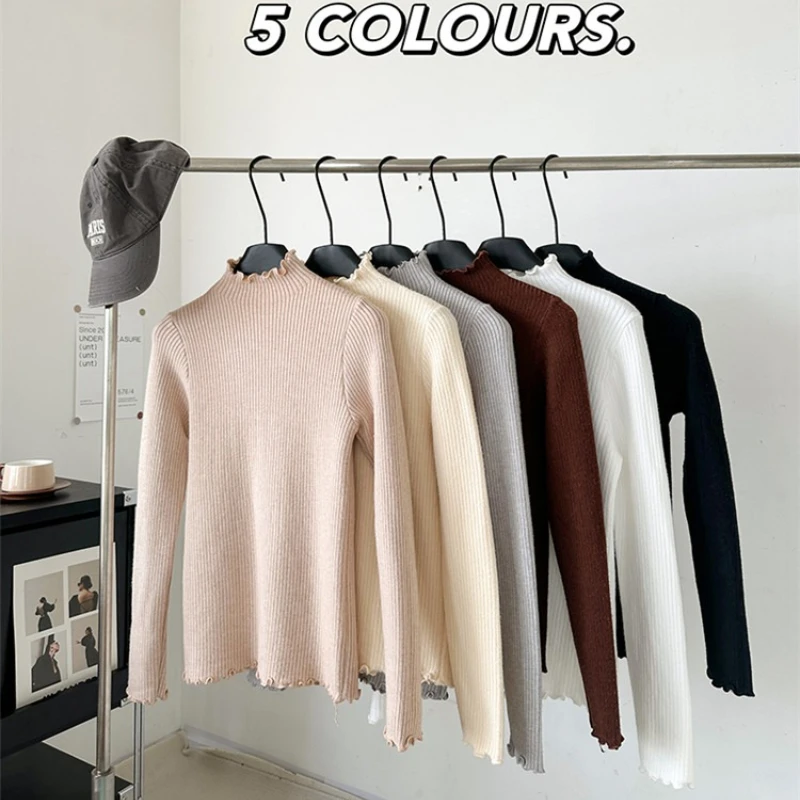 2026 Damen Winter Rollkragenpullover Einfarbiger Gerüschter Strickpullover Damen Langarm Fleece-gefütterter Dicker Warmer Pullover