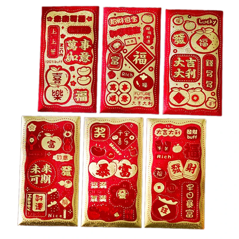 6Pcs/Set 2025 Chinese Spring Festival Red Envelopes The Year Of Snake Luck Money Bag Bless Pocket Red Packet New Year Decor