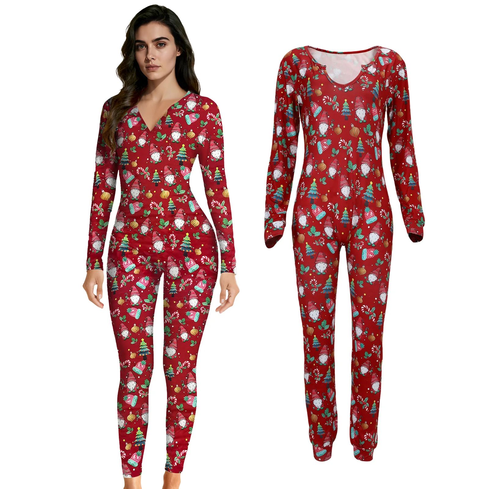 

Christmas Onesie for Women Jumpsuit Long Sleeve One Piece Pajamas Novelty Sleepwear For Couples Men Women