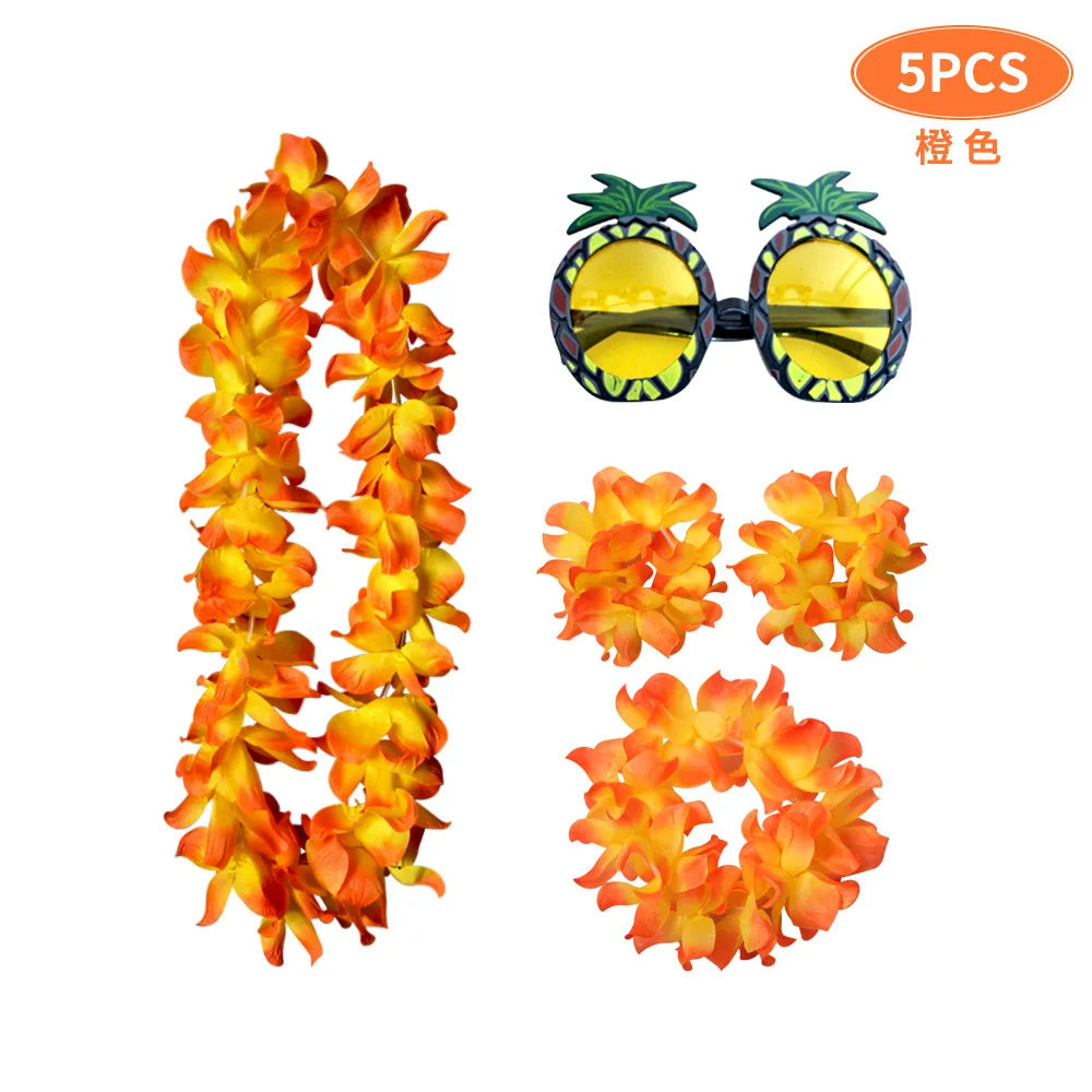 Hawaiian Necklace Head Ring, Big Flower Ring, Holiday Party, Pineapple Glasses, Dress Up, Upgrade, 5Pcs - view 3