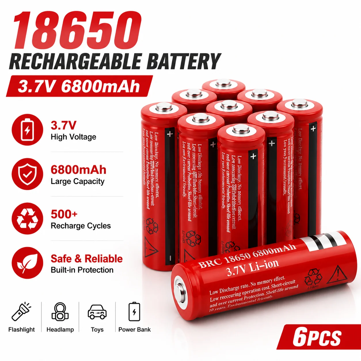 18650 3.7V Rechargeable Lithium Ion Battery High Drain for Flashlight Power Bank Vape Drone