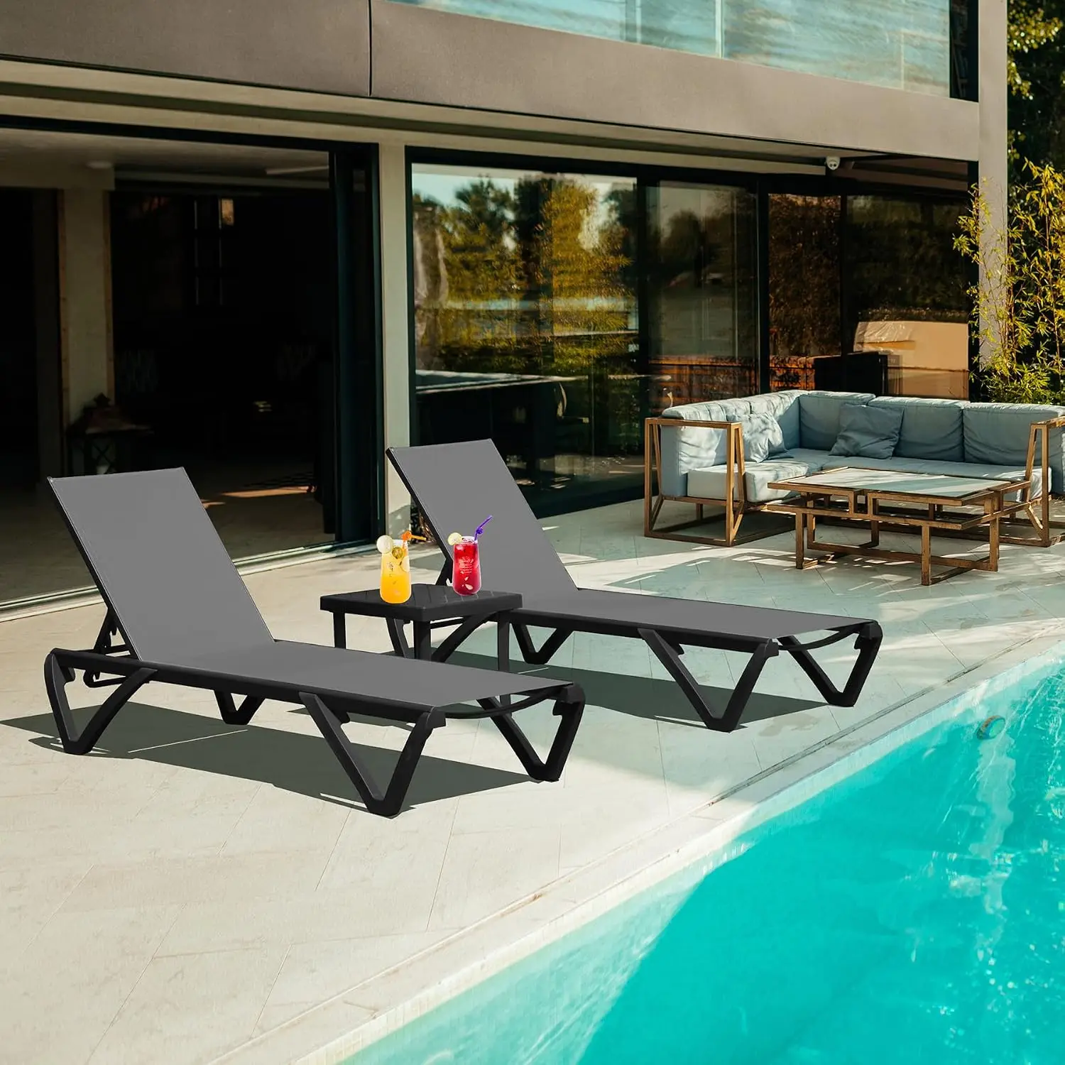 Aluminum Outdoor Chaise Lounge Chair Set of 2 Pool Patio Furniture, Customized