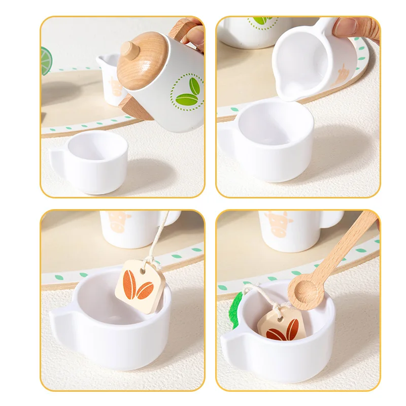 Kids Wooden Educational Toys Pretend Play Tea Dessert Set Role Play Game for Kindergarten Toddlers view 6