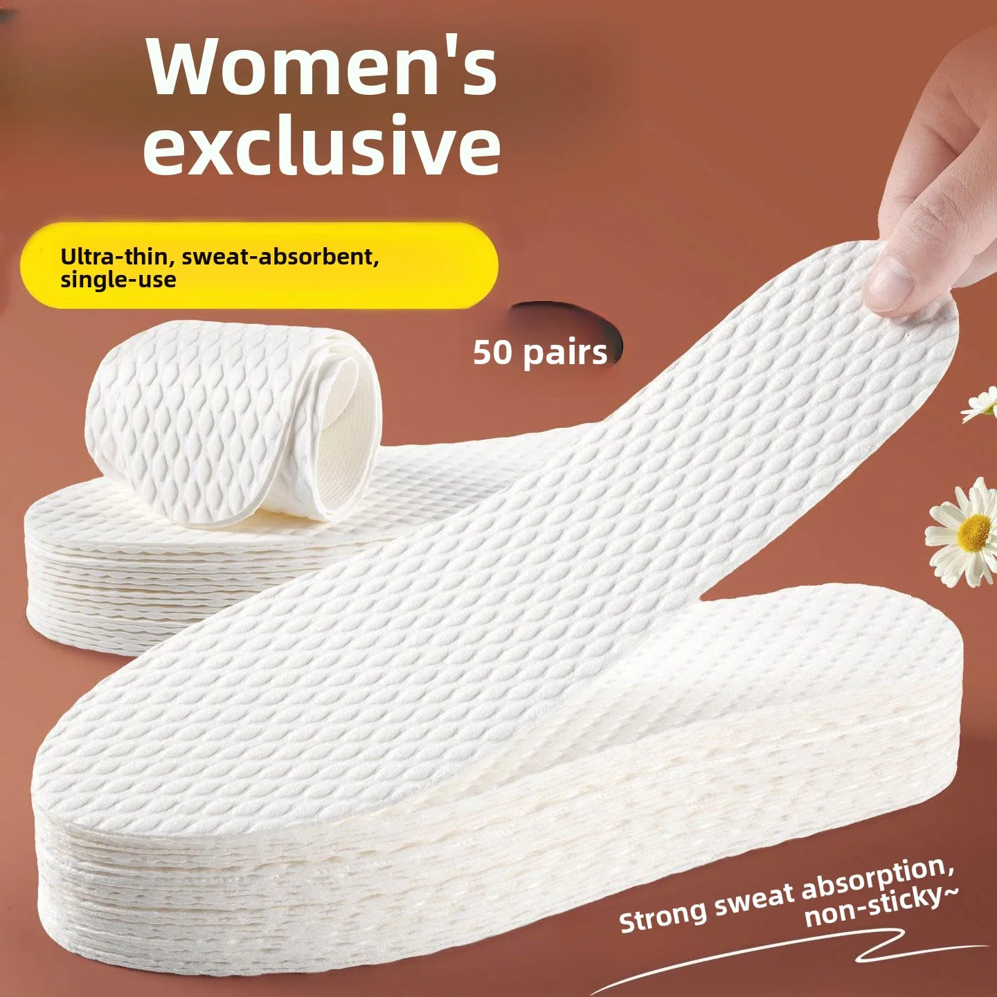Ultra-Thin Breathable Wood Pulp Shoe Inserts Women's Footwear Anti-Odor Sweat-Absorbent Disposable Light Footwear Accessories