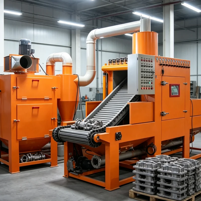 Heavy Duty Conveyor Sandblaster, Auto Through Sandblasting Machine for Large Diameter Valve Body Surface Blasting Treatment