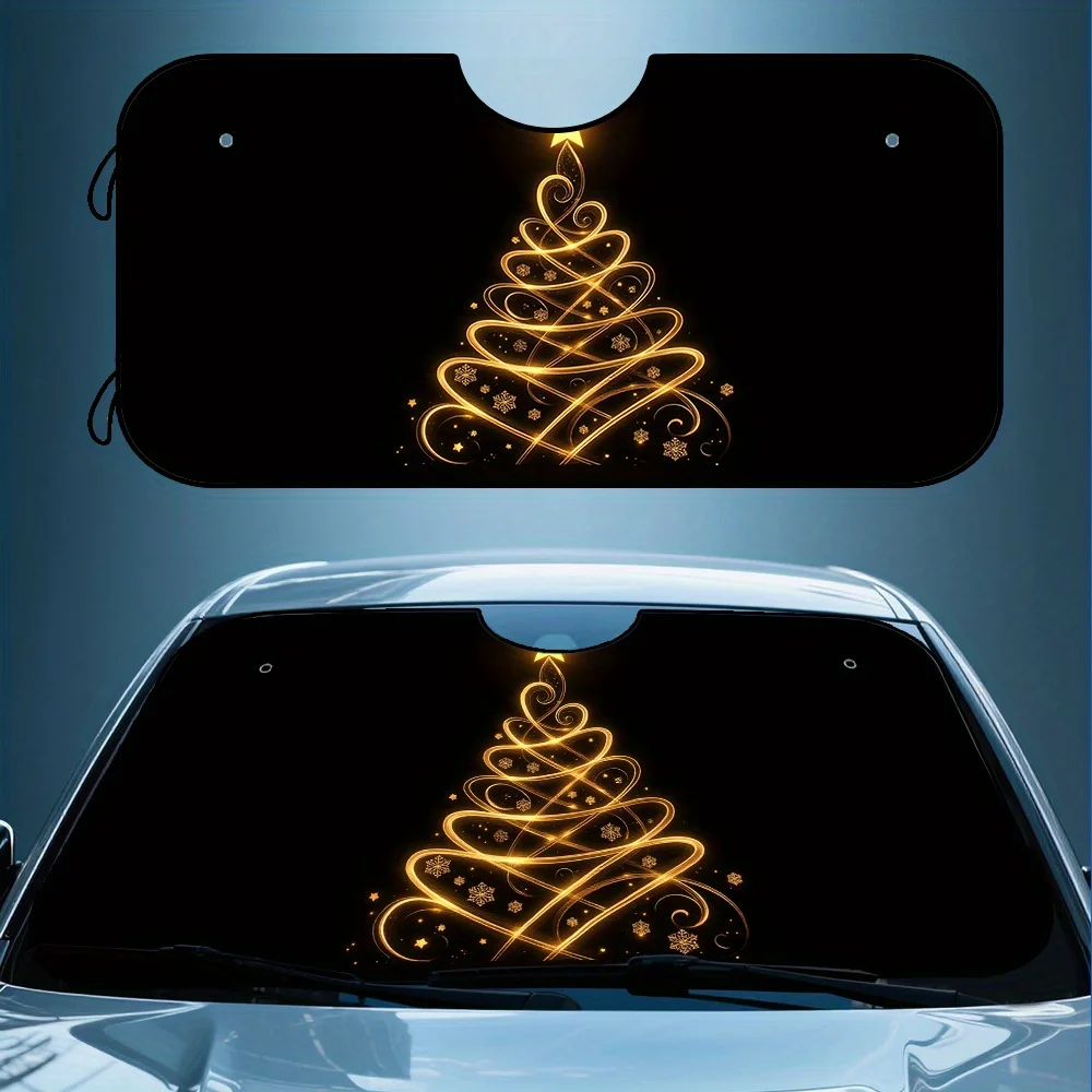 

1 шт. складной солнцезащитный козырек на лобовое стекло автомобиля с дизайном золотого рождественской елки - подходит для черного переднего козырька для защиты от холодной погоды