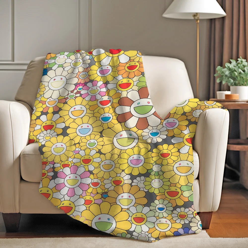 ผ้าห่มลายแฟชั่น M-Murakami T-Takashi สำหรับโซฟา สำนักงาน เตียง เครื่องบิน ท่องเที่ยว นอน หลับ อ่านหนังสือ พักผ่อน แคมป์ปิ้ง นุ่มและอบอุ่น