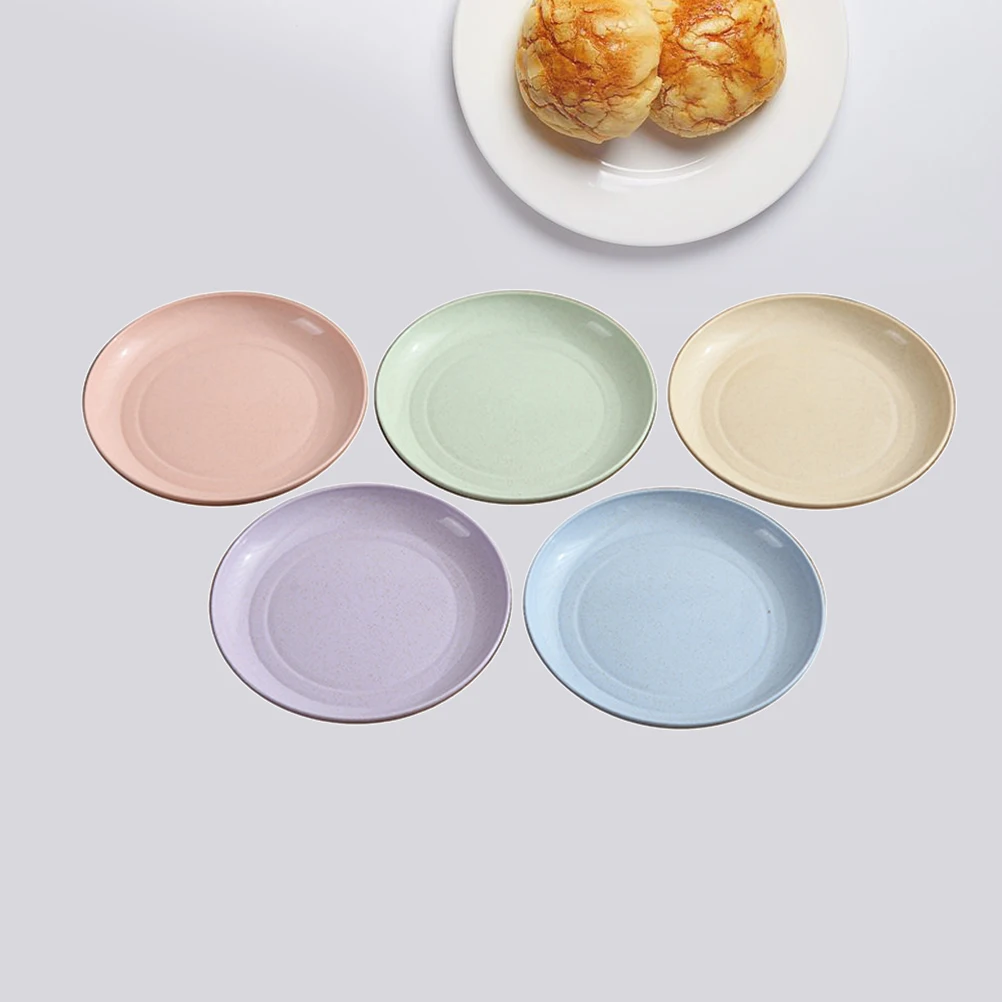 

5 Pcs Plates Biodegradable Eco Friendly Dishware Set Lightweight Sturdy Rim Flat Bottom Kitchen Barware