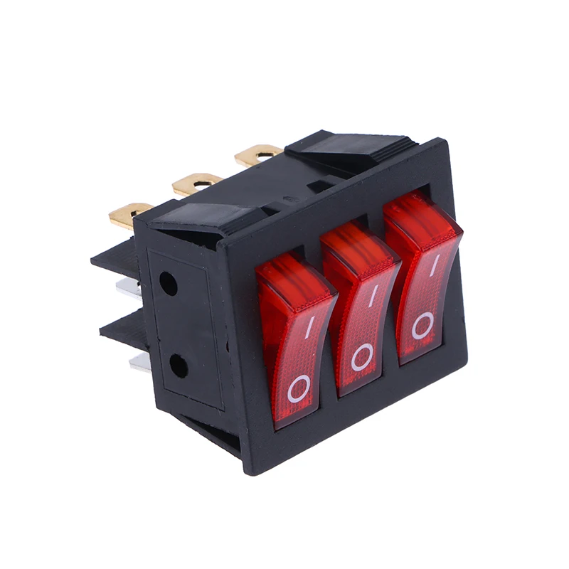 Rocker Switch KCD3 Red Light 3 Way Black Switch 9 Pin 2 Position ON-OFF/ON-ON 16A/20A 250/125V AC Triple Power Switch