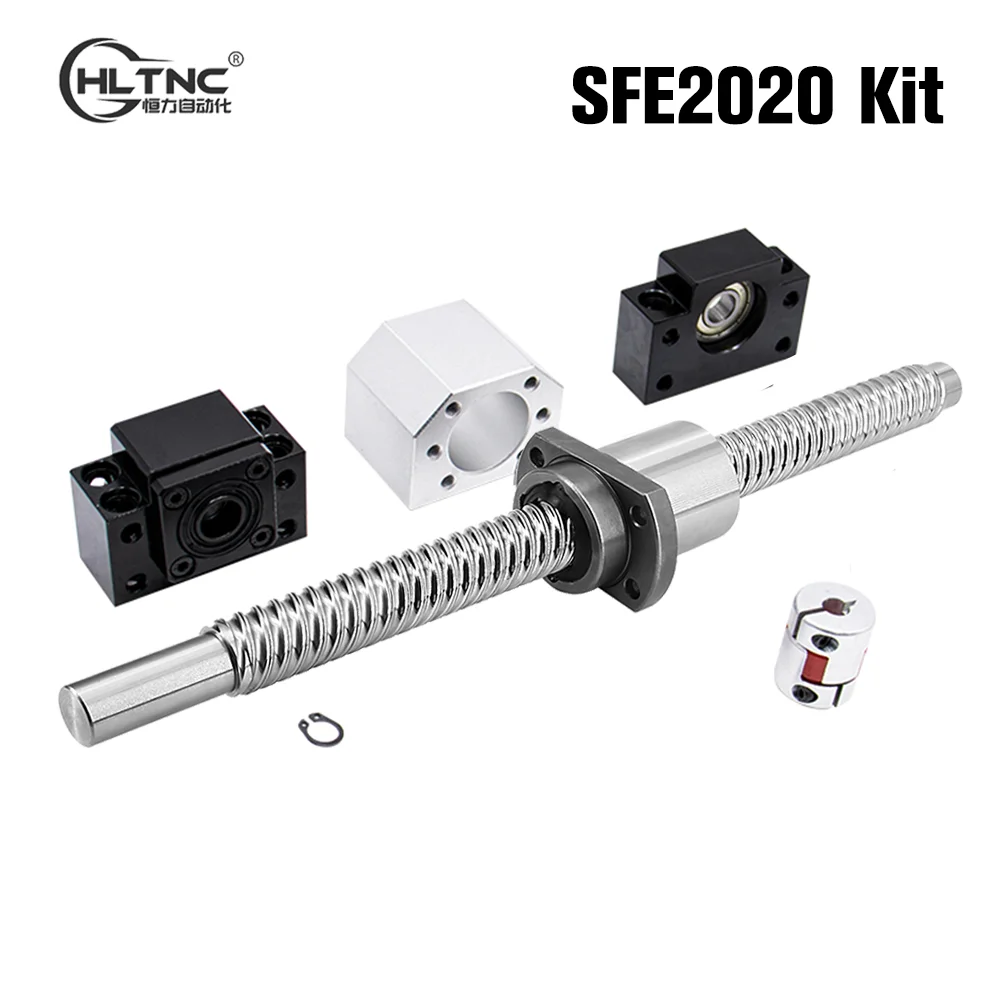 HLTNC 20mm SFE2020 Large Lead Ball Screw Kit + DSG2020 Nut Housing + BKBF15 End Support + Ballscrew Coupling for CNC xyz Router