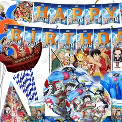 Anime One Piece Birthday Decoration Luffies Zoros Balloons Tableware Flag Hat Backdrops Kids Party Supplies Toy Gift