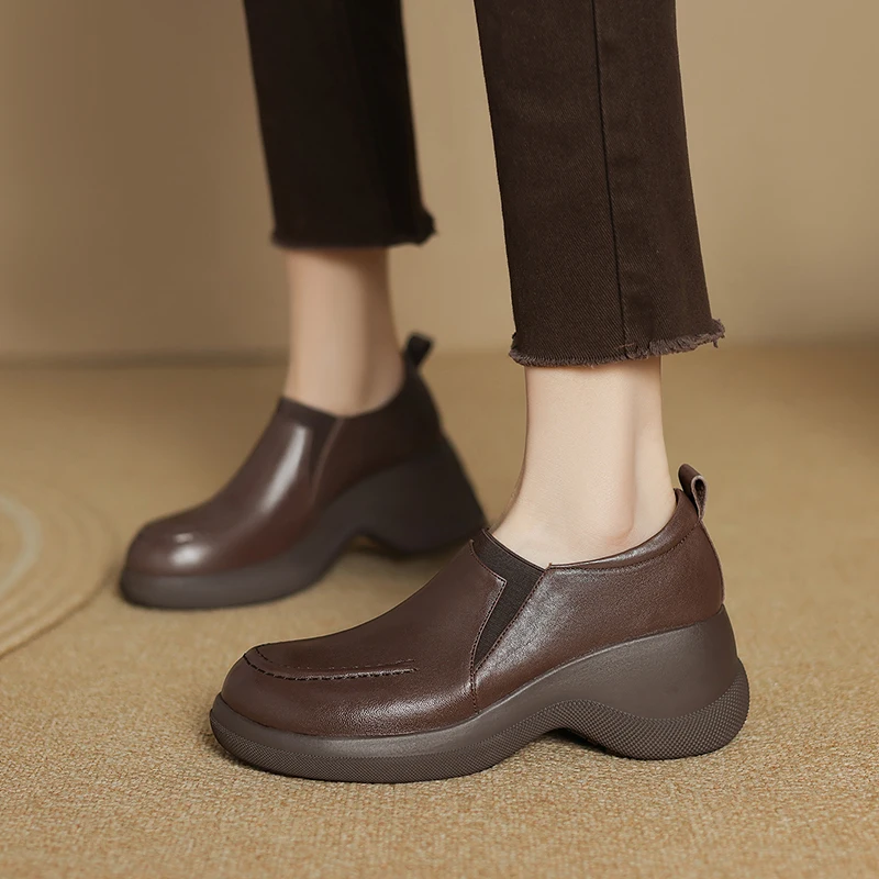 EAGSITY, zapatos de plataforma con suela gruesa de cuero vacuno y ante para mujer, mocasines de tacón alto, zapatos informales para mujer, zapatos de fiesta