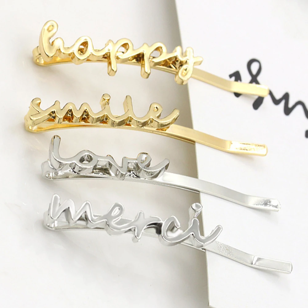 

4Pcs Letter Durable Stylish Hairpin Alloy Stylish Bang Wedding Party Daily Life Elegant Alloy Hair Clip Matching