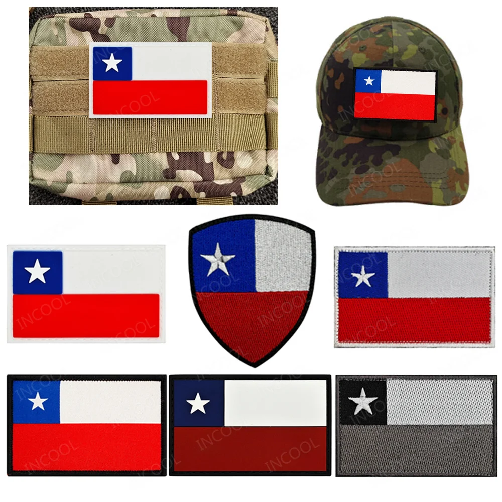 IR Reflective Chile Flag Patch Embroidered Chilean Flags PVC Rubber Tactical Decorative Hook Loop Badges For Clothing Jacket Cap