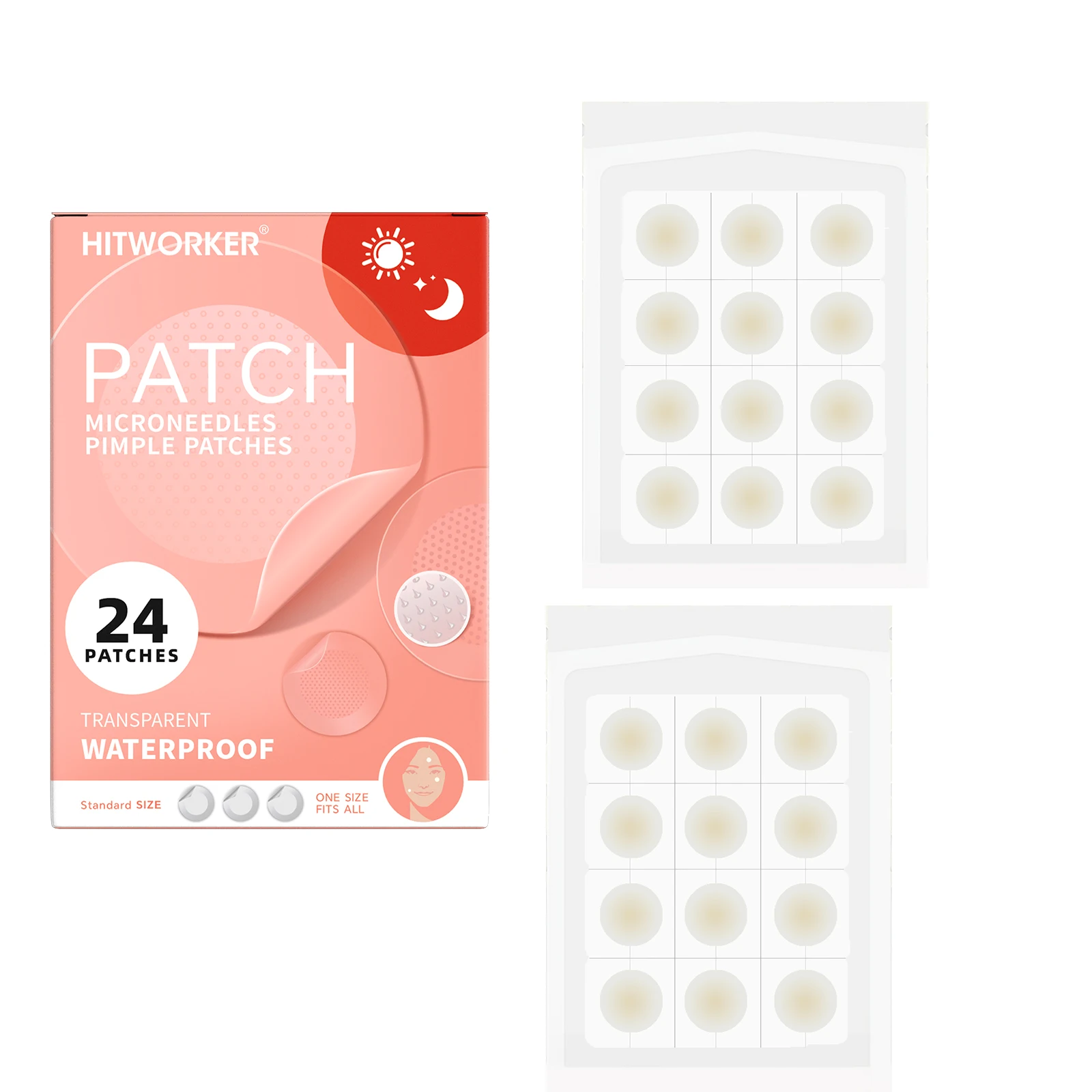 24PCS Pimple Patches for Face, Transparent Round Blemish Cover Stickers, Day & Night Facial Spot Patches