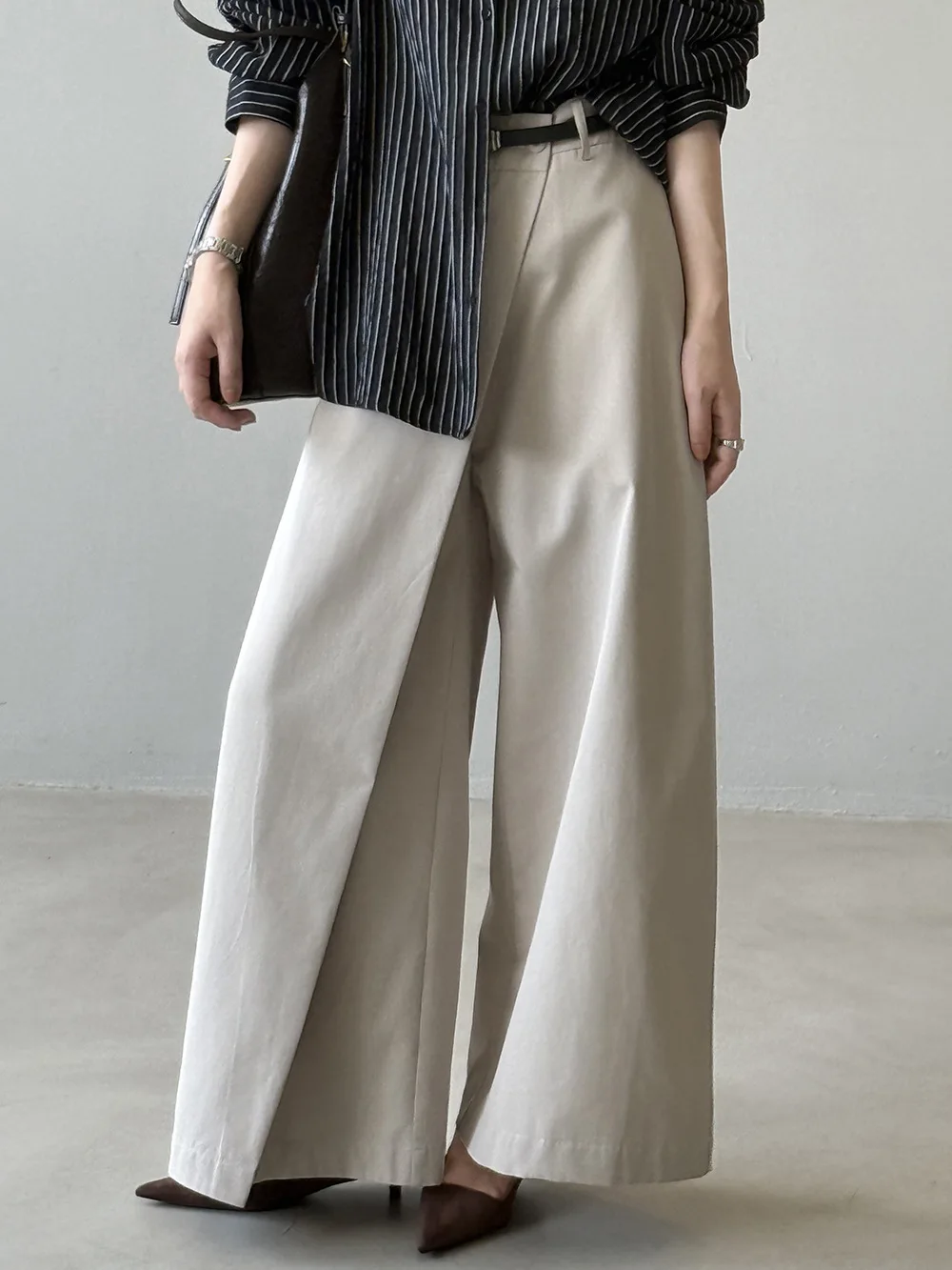 Spring and Autumn Pure Color Korean Loose Casual Wide Leg Pants with A Design Sense Suit Pants for Women