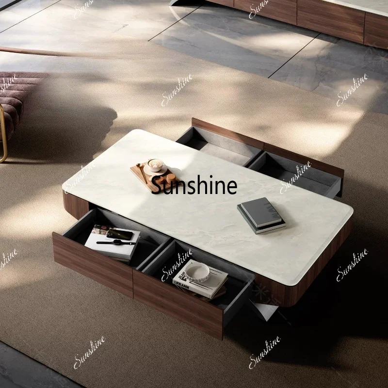 Living room solid wood coffee table small apartment high-end light luxury high-end marble coffee tableTJ