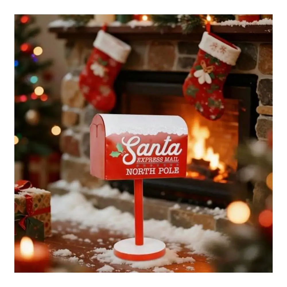Decorations Santa Mailbox 15.5 H X 9.5 W Expr Mail To North Pole Metal Letter Box Christmas Decorative Box For Home Room Indoor