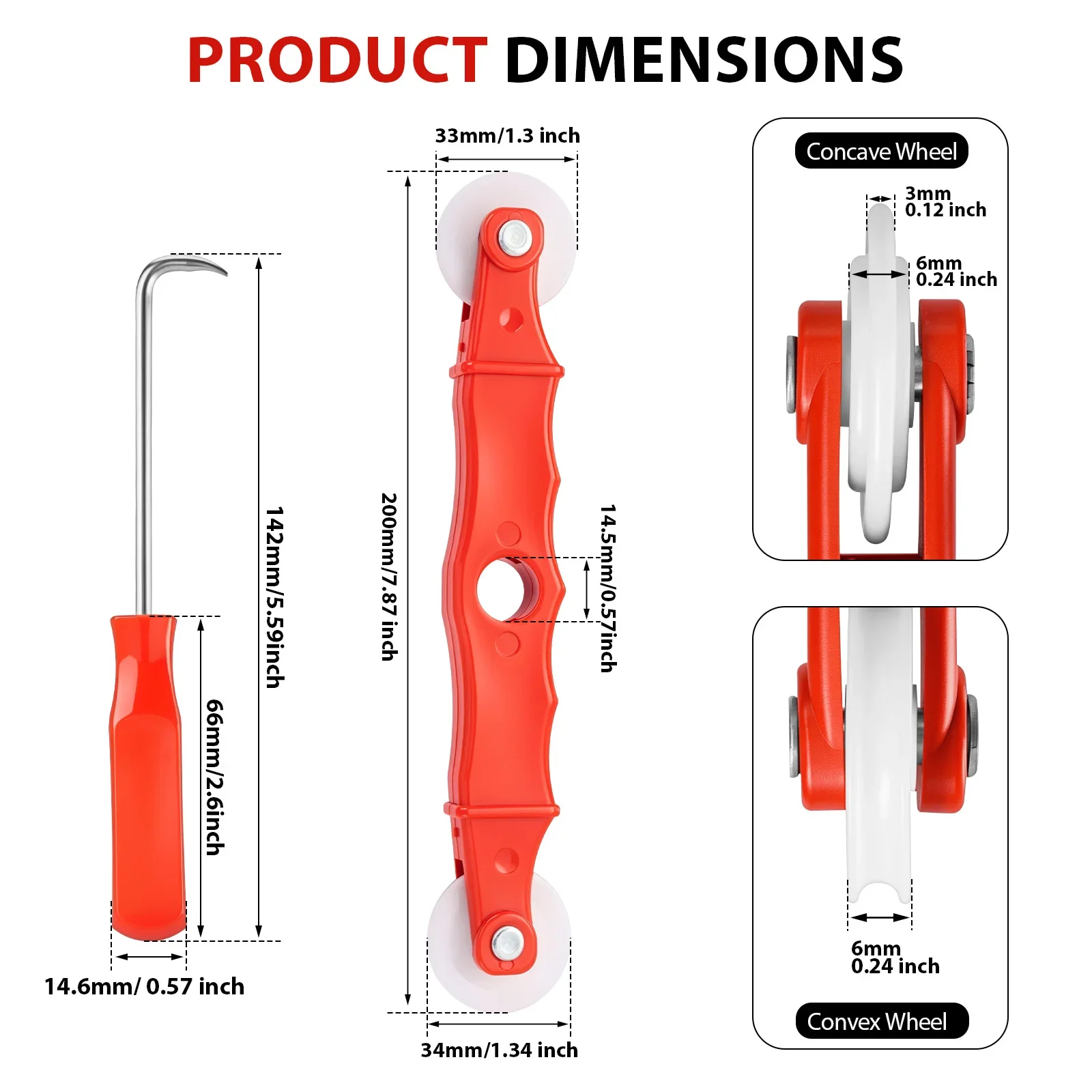 2Pc Screen Roller Tool Set with Rolling Tool & Spline Hook Mesh Pressing Wheel Kit Window Screen Pulley Repair Tool with Bearing