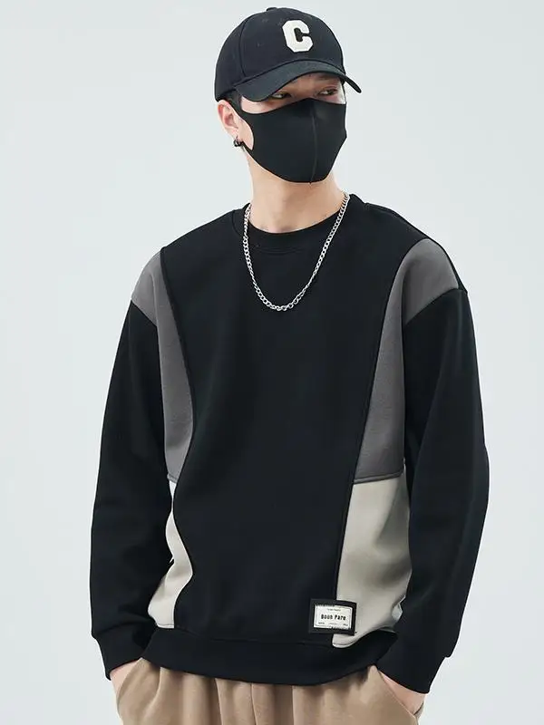 

Trendy Color Blo Men's Loose Fit Casual round Ne Hoodie Sweatirt Spring Autumn New Sle plus Size Versatile Base irt