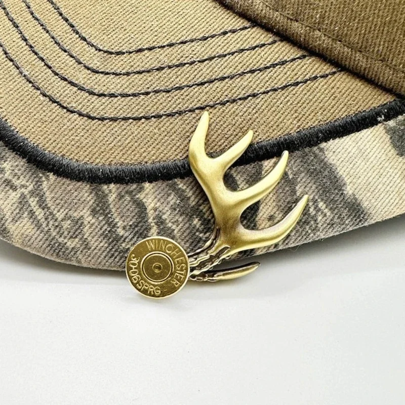 Unique Brass Hat Clip Stylish Deer Horn Shaped Brim Clips Lightweight Clip for Hunter Unique Hunting Enthusiast Gift