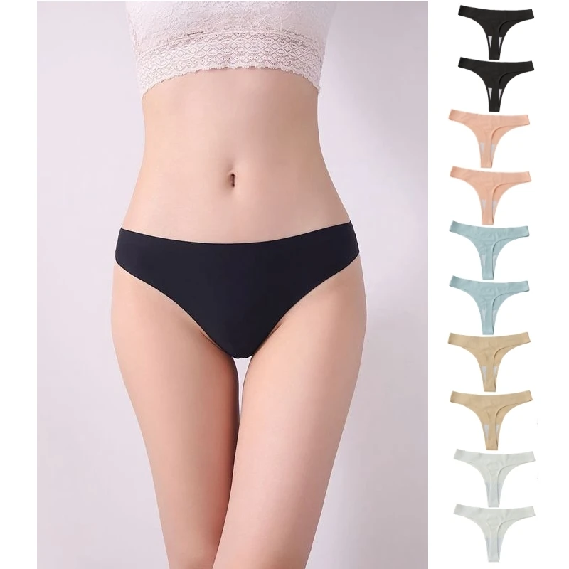 

10PCS Sexy Briefs Women Thongs Female Underwear Low Waist Panties Solid Color Underpants Smooth Intimates Soft Lingerie Panty